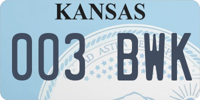 KS license plate 003BWK