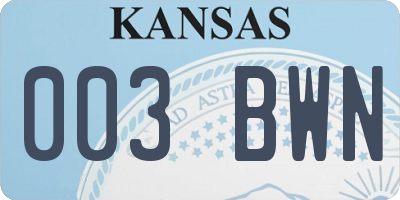 KS license plate 003BWN