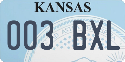 KS license plate 003BXL
