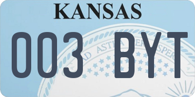 KS license plate 003BYT