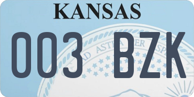 KS license plate 003BZK
