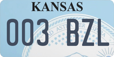 KS license plate 003BZL