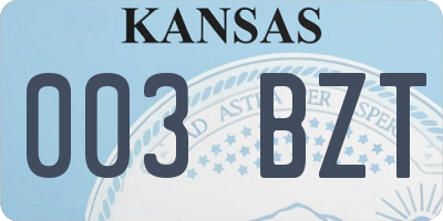 KS license plate 003BZT