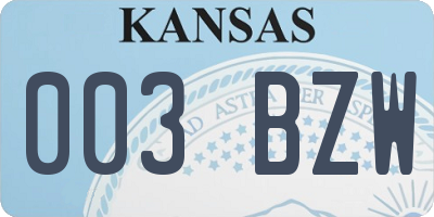 KS license plate 003BZW