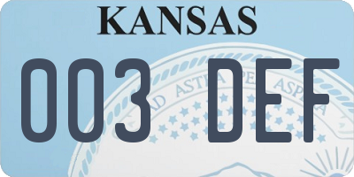 KS license plate 003DEF