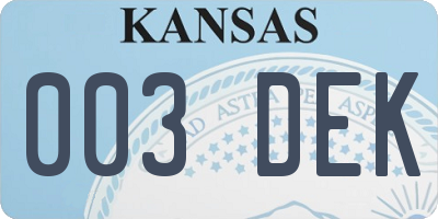 KS license plate 003DEK