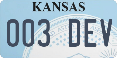 KS license plate 003DEV