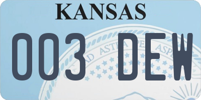 KS license plate 003DEW