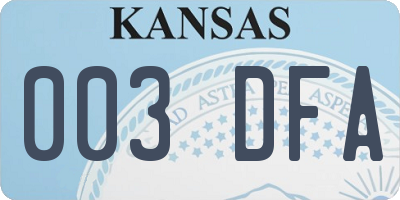 KS license plate 003DFA