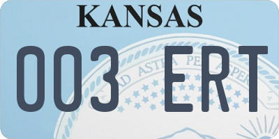 KS license plate 003ERT