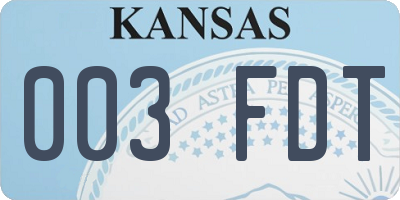 KS license plate 003FDT