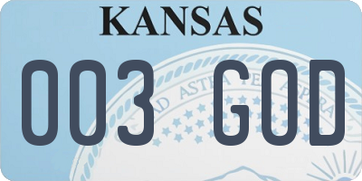 KS license plate 003GOD