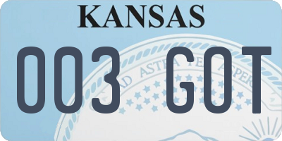 KS license plate 003GOT