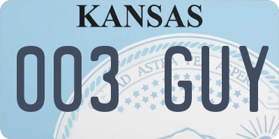 KS license plate 003GUY