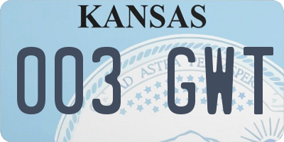 KS license plate 003GWT