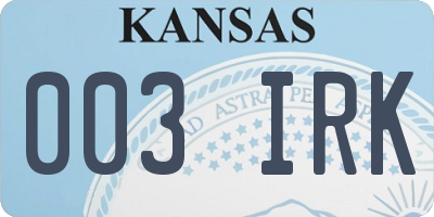 KS license plate 003IRK