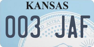 KS license plate 003JAF