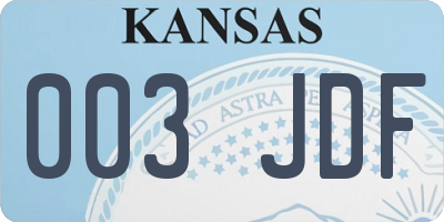 KS license plate 003JDF