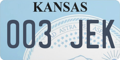 KS license plate 003JEK