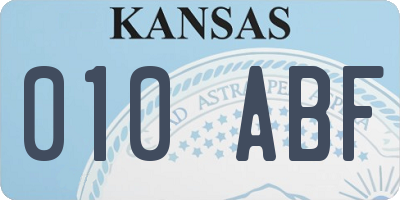 KS license plate 010ABF
