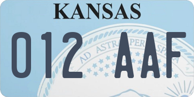 KS license plate 012AAF