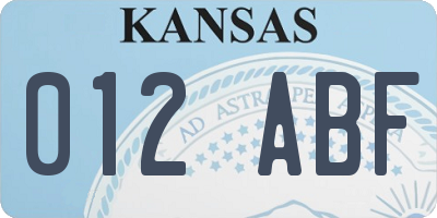 KS license plate 012ABF