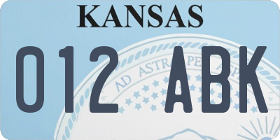KS license plate 012ABK