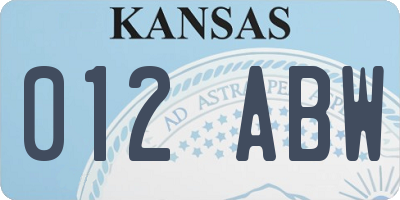KS license plate 012ABW