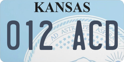 KS license plate 012ACD