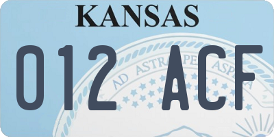 KS license plate 012ACF
