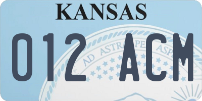 KS license plate 012ACM
