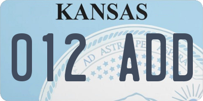KS license plate 012ADD