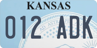 KS license plate 012ADK