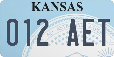 KS license plate 012AET