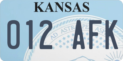 KS license plate 012AFK