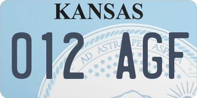 KS license plate 012AGF