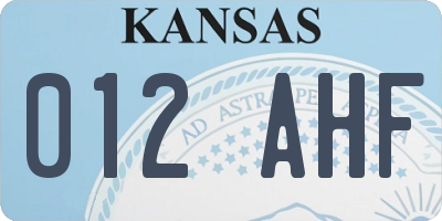 KS license plate 012AHF