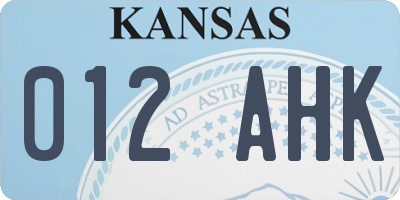 KS license plate 012AHK
