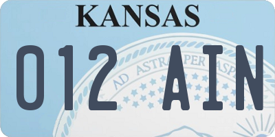 KS license plate 012AIN