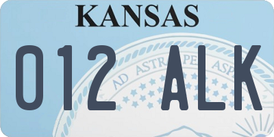 KS license plate 012ALK