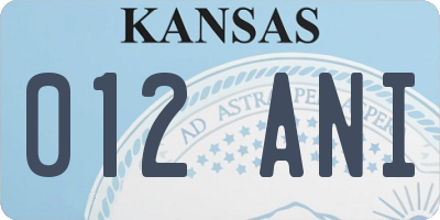 KS license plate 012ANI