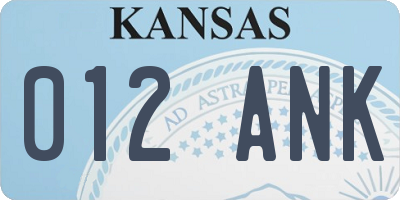 KS license plate 012ANK