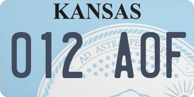 KS license plate 012AOF