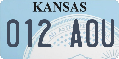 KS license plate 012AOU