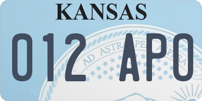 KS license plate 012APO