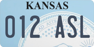 KS license plate 012ASL