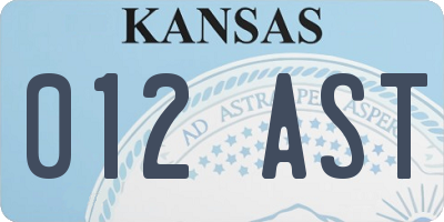 KS license plate 012AST