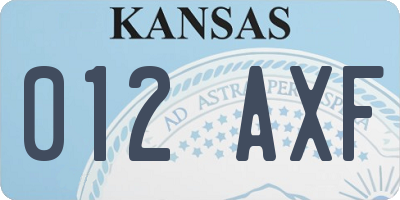 KS license plate 012AXF