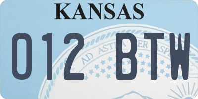 KS license plate 012BTW