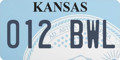 KS license plate 012BWL